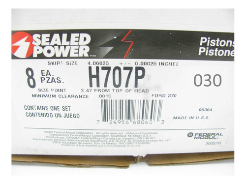 Pistones Motor Ford 370 3 Aros Sealed Power A 030
