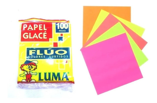 Papel Glace Luma Fluo Neon Sobre X 100