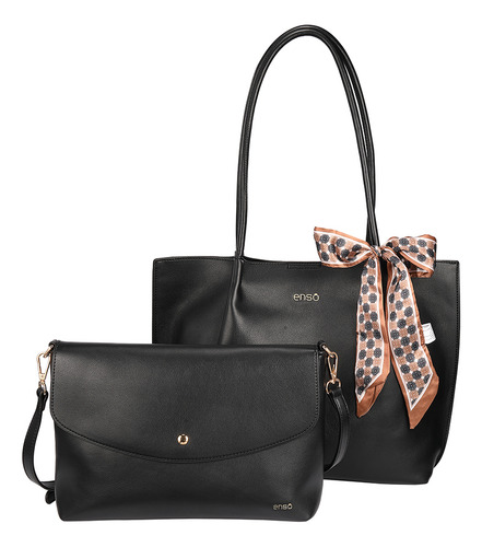 Bolsa Tote Enso Mujer Eb243301ttb Negro Acabado de los herrajes Oro Diseño de la tela Liso