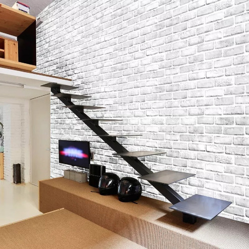 Imagen 8 de 10 de Papel Tapiz Ladrillos Blanco Adhesivo 45cm X 10 Mt 3d Mayore