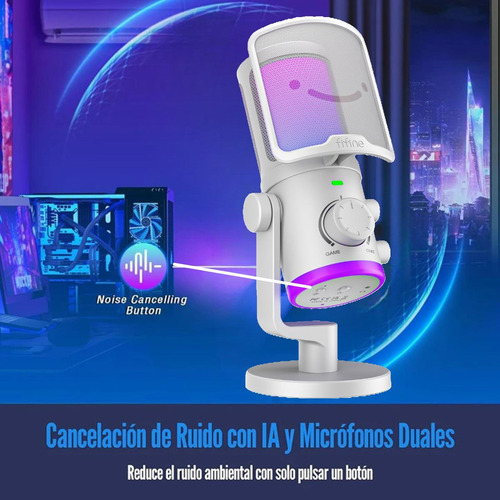 Micrófono Fifine Ampligame Am6 Rgb Usb Cardioide - White