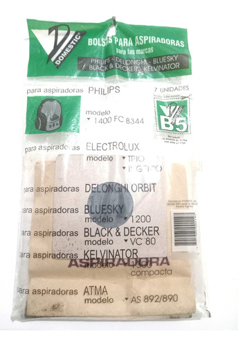 Bolsas Aspiradora Black+decker Vc80 Repuesto Pack X 7