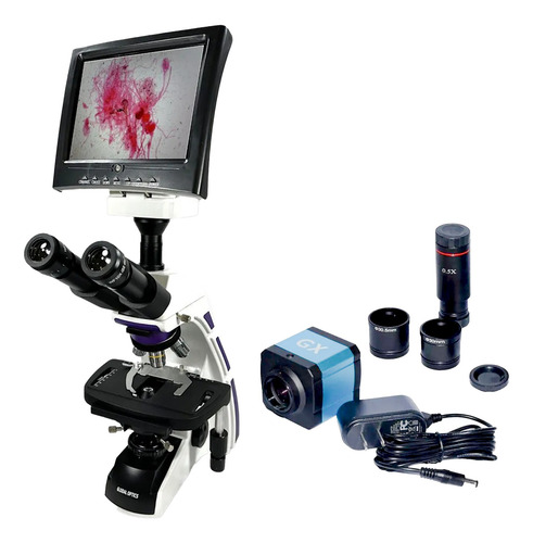 Kit Microscopio Trinocular 1600x C/ Monitor + Câmera 14mp