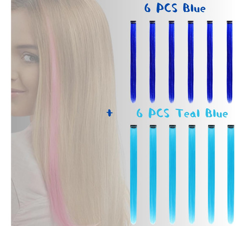 Redmenco 12 Extensiones De Cabello Azul Y Verde Azulado Con.
