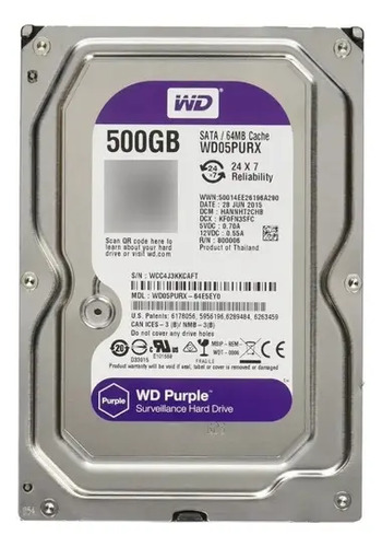 Hd 500gb WD Purple SATA/64MB CACHE WD05PURX