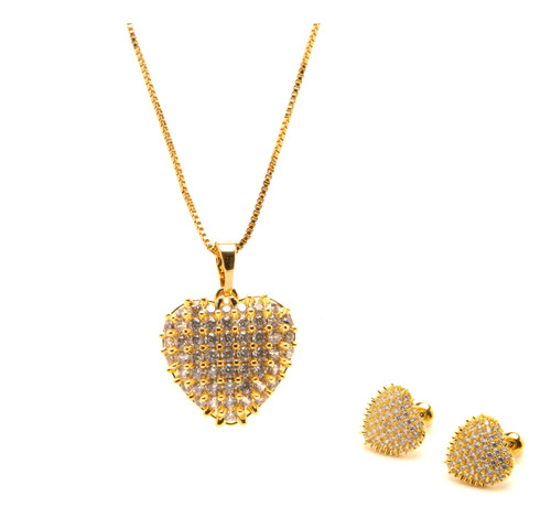 Set Hearts Zirconias  Chapa De Oro