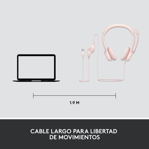 Imagen 7 de 10 de Diadema Usb Logitech H390, Mic Sin Ruido Y Controles, Rosado