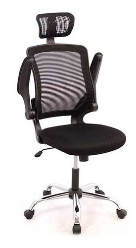 Silla Negra Malla Con Cabecero Reclinable Ergonómica Oficina Color Negro