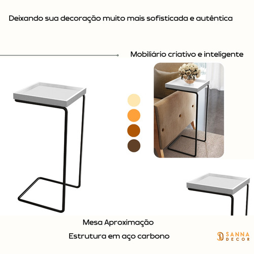 Mesa De Apoio Sofá Anny Base Metal Preto Tampo Branco