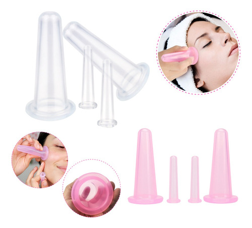 Set X4 Ventosas Chinas Faciales Cupping Cup Silicona Rostro