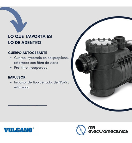Imagen 6 de 10 de Bomba Pileta Piscina Autocebante 1 Hp 220 V - Vulcano Bae 100 2000 - Caudal Máximo: 19.200 Litros/hora - Monofásica