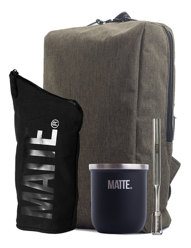 Set Mate Steel + Bombilla + Yerbero + Mochila Matera 