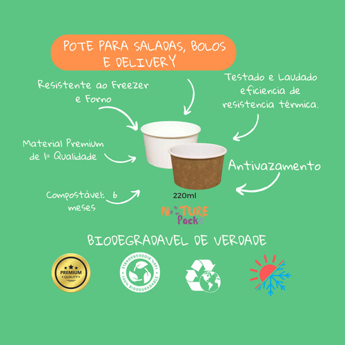 Pote Papel 220ml Biodegradavel S/tampa Termico Delivery 40un Cor Branco