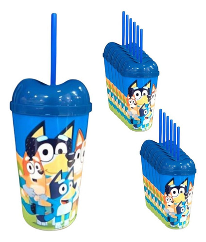 Vaso Pitillo Bluey Sorpresa X12u Alta Calidad Cumpleaños