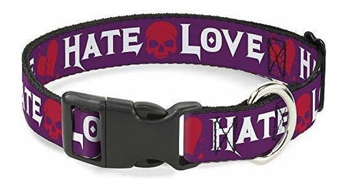Buckle-down Cat Collar Breakaway Love Hate Purple White Fuch