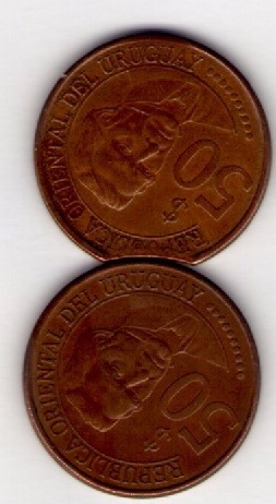 Moneda-uruguay $ 50-rara Variedad- Mordida