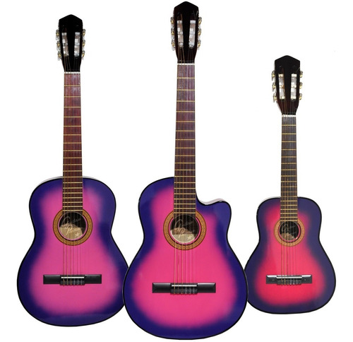 Guitarra Electrocriolla Rosa Rosalila Varios Tamaños + Funda