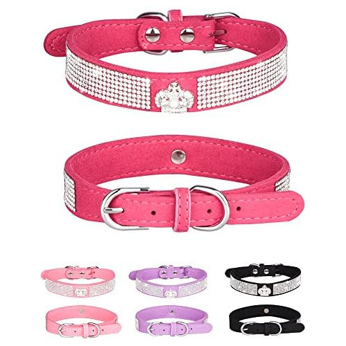 Collar Brillante Perro Corona Y Diamantes, Rojo Rosa, X...