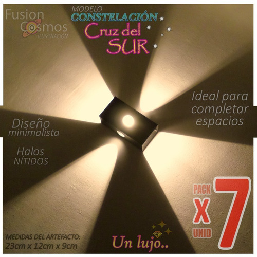 Difusor Aplique Pared Interior Luz Efecto 4 Rayos Pack X 7u