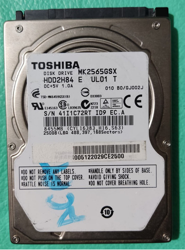 Disco Duro Toshiba Modelo Mk2565gsx De 250gb Para Piezas