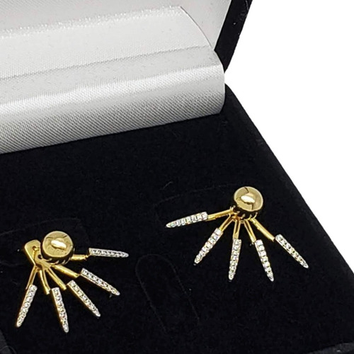 Brincos Spike Cravejados Com Zirconia Banho De Ouro 18k 3761