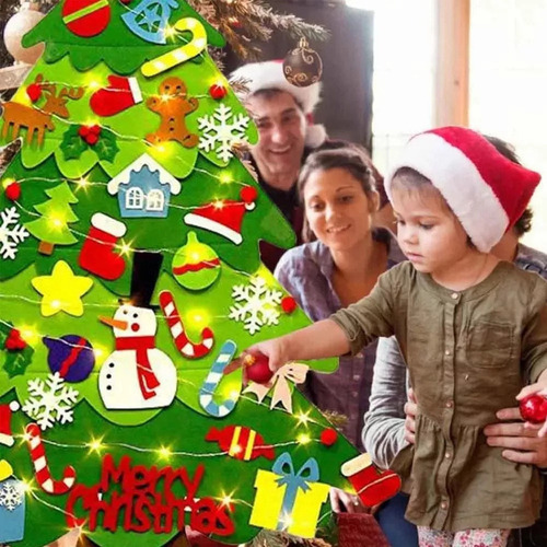 Árbol De Navidad De Fieltro Para Decoración De Pared Con Luz