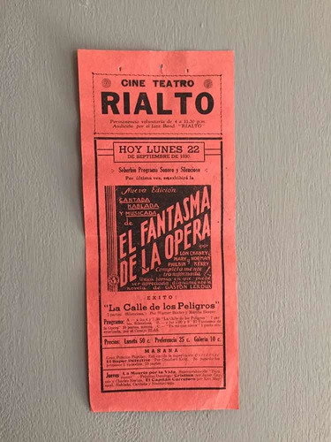 Antiguo Afiche Original Película  El Fantasma De La Ópera !!