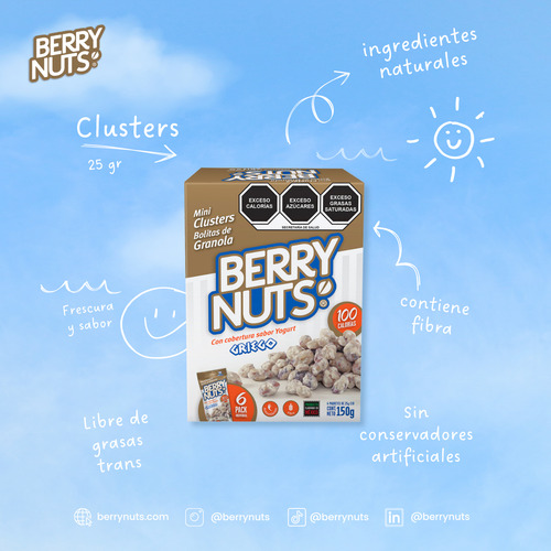 2 Snacks 6-pack Clusters® De Yogurt Griego 150g C/u | Berry