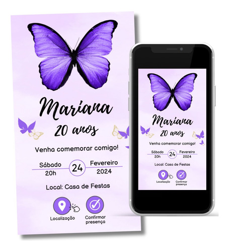 Convite Digital Interativo Borboleta Roxa