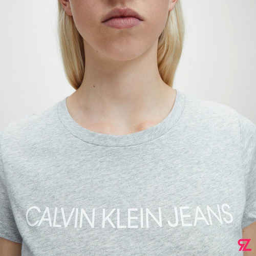 Calvin Klein Polera Mujer Gris Estampada