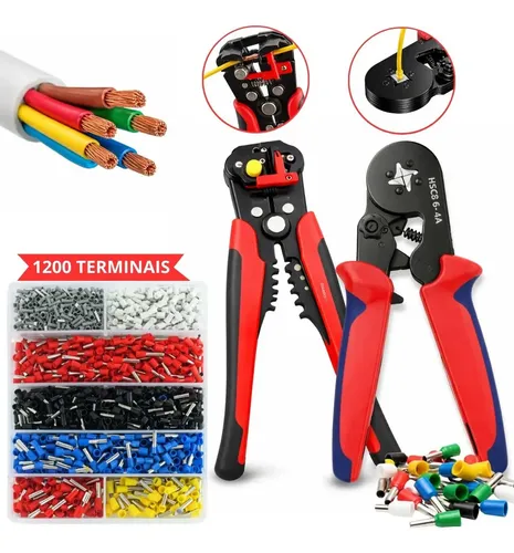 Kit 2 Alicates Crimpar + Descascador 3x1 Crimpador Eletricista Prensa Prensador Decapador Cortador  Cabo Fios Terminal Ilhós Tubular Indue Variedades