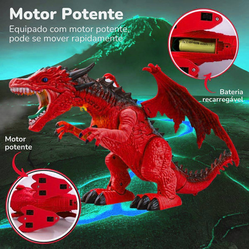 Dragão Com Controle Remoto Anda E Emite Som Replay Kids