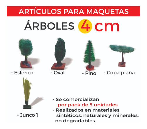 Artículos Maquetas : Arboles 4cm. Pack 5 Unidades