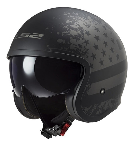 Casco Moto Abierto Ls2 Of599 Spitfire Flag Negro Titanio Mat