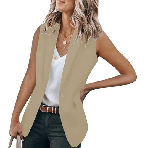 Chaqueta Sin Mangas De Color Sólido Blazer Cardigan Mujeres