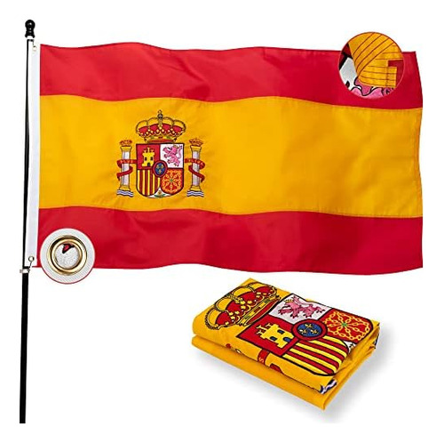 Pozoy Bandera De España De Lujo De 3x5 Pies Para Exteriores,