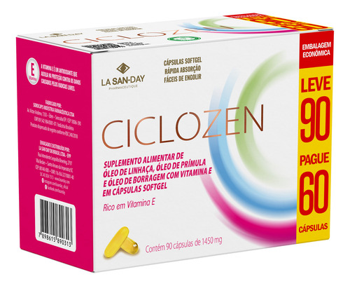 Ciclozen 90 Cápsulas Softgel 1000mg La San Day 2 Caixas Sabor Sem Sabor