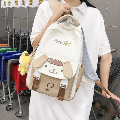 Mochila Color Contrast Cute Cartoon Design Pom Purin Trend Cor Bordô Desenho Do Tecido Liso