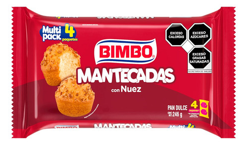 4 Pzs Bimbo Pan Dulce Mantecadas De Nuez 246gr