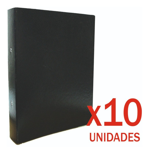 10 Carpeta Fibra Negra Oficio Lomo Redondo Escolar 2 Ganchos