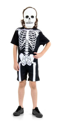 Imagem 1 de 4 de Fantasia Esqueleto Curto Infantil - Halloween