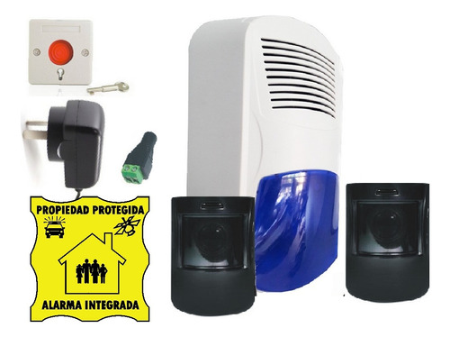 Kit Alarma Exterior + Barrera Ir + Sirena  + Fuente + Boton 