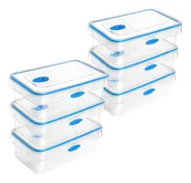 Comprar Kit de 6 Recipientes Herméticos de Cocina de 1000ml, Apto para Microondas, con Sistema Push y Válvula Desgasificadora, Duradero y Versátil, Color azul, Chef Master.