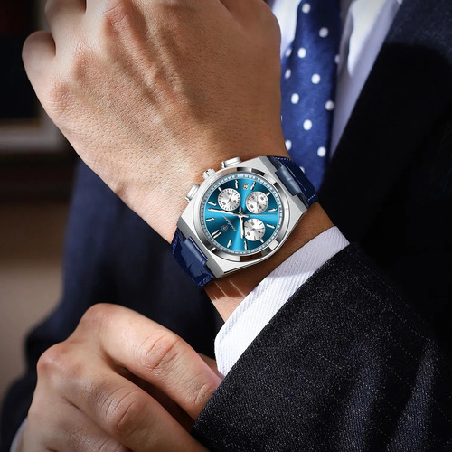Relojes De Pulsera De Cuarzo De Cuero Azul De Lujo Poedagar