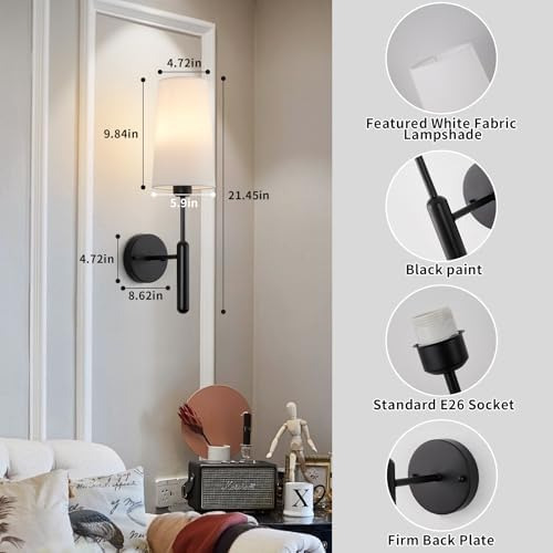 Juego De 2 Apliques De Pared Negros Recargables Con Control