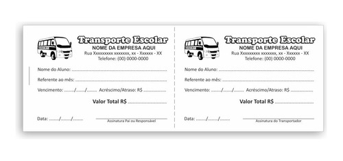 Talão Carnê Transporte Escolar (mensalidade) - 100 Talões