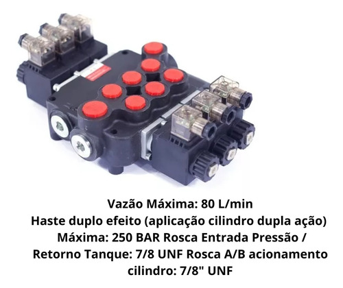 Comando Hidráulico Elétrico - 3 Vias - 80 Litros - 24 Volts