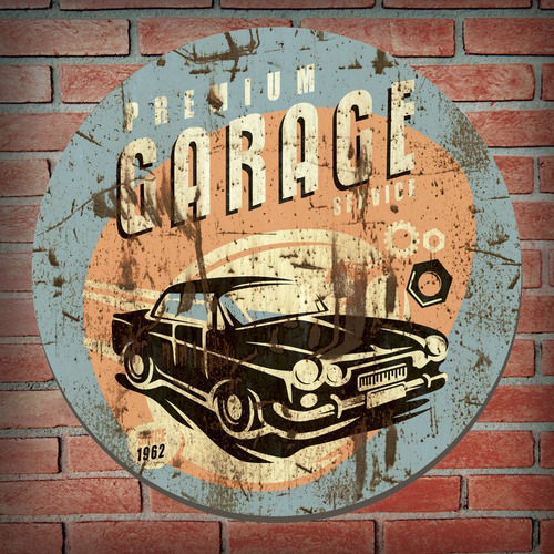Imagen 2 de 4 de Placa Cuadro Decorativo Redondo 29cm Preimum Garage