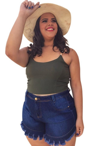 Imagem 1 de 4 de Short Feminino Jeans Curto Desfiado Com Lycra Plus Size Moda