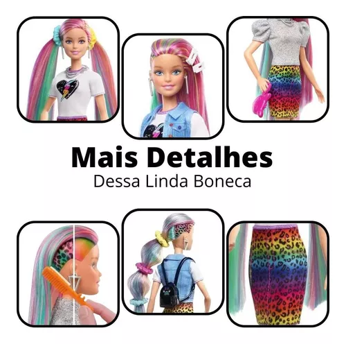 Boneca Barbie Penteado de Oncinha Leopard Rainbow Hair - Mattel - Ailo